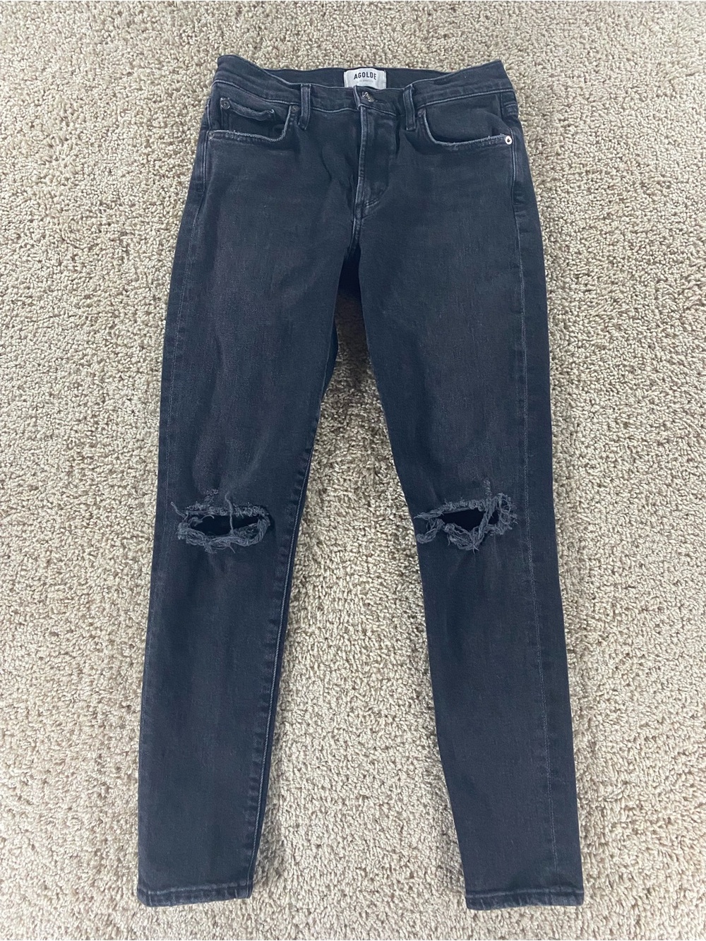 Agolde Sophie Mid Rise Slim Ankle Distressed Black Jeans 27